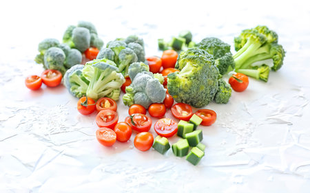 Frozen vegetables on white backgroundの素材