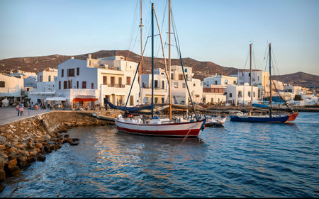 old port in Paros at sunset. Greeceの素材