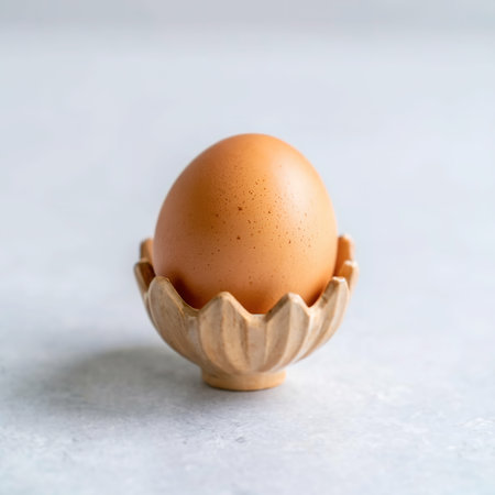 Single chicken brown egg isolated from white backgroundの素材