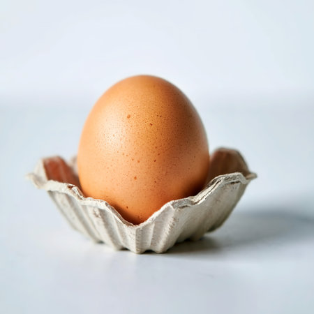 Single chicken brown egg isolated from white backgroundの素材