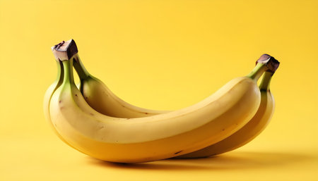 Fresh ripe bananas on a yellow background. Photo banner, space for textの素材