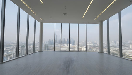 Interior of office building view of modern business skyscrapers glass and sky view landscape of commercial building in central cityの素材