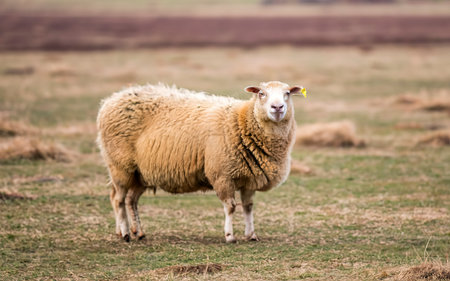 one sheep in the fieldの素材