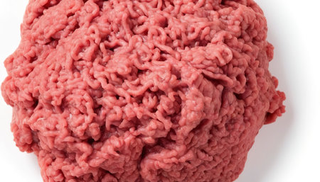 fresh raw mince beef meat on white backgroundの素材