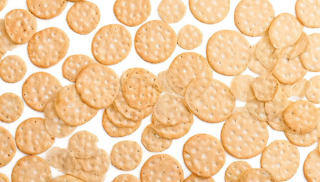 Crackers background isolated on whiteの素材
