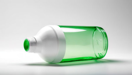 green water bottle with white cap isolated on white backgroundの素材