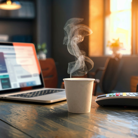 paper coffee cup laptop creditの素材