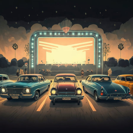 Retro drive-in cinema with vintage carsの素材
