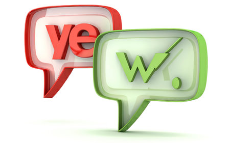 Yes - No speech bubbles , This is a 3d rendered computer generated image. Isolated on whiteの素材