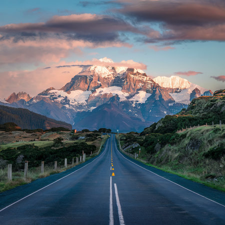 Beautiful view of a road leading to Mount Cook, New Zealandの素材