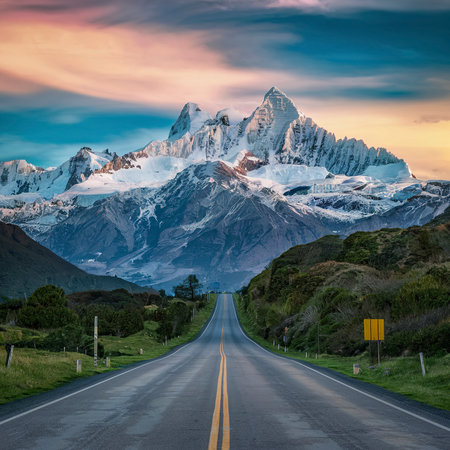 Beautiful view of a road leading to Mount Cook, New Zealandの素材