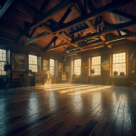 Empty vintage wooden studio roomの素材
