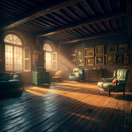 Empty vintage wooden studio roomの素材
