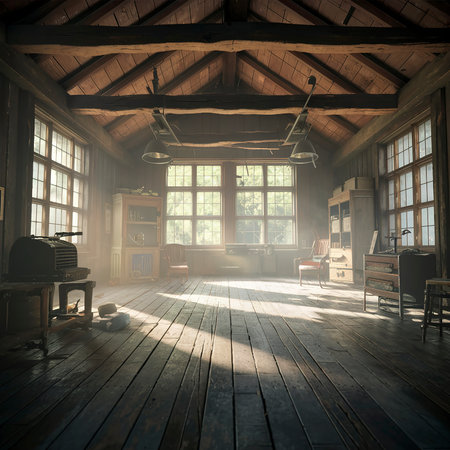 Empty vintage wooden studio roomの素材