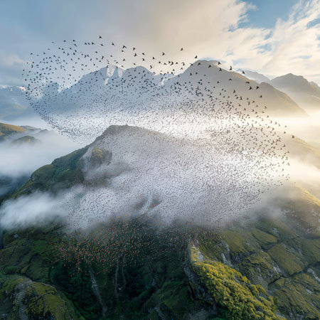 Flock of birds in the sky at Glen Coe, Scotlandの素材