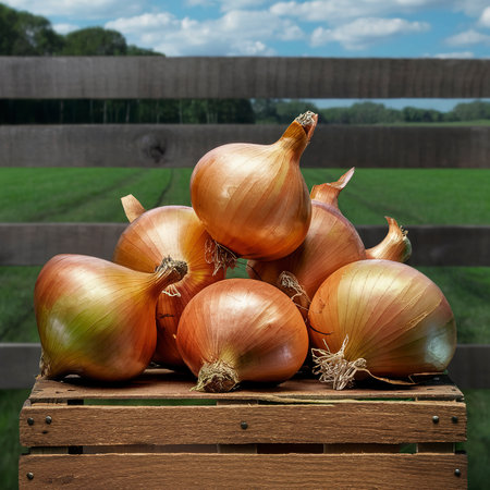 Fresh onions. On rustic background.の素材