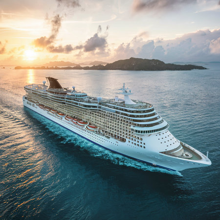 Luxury cruise liner underway. Tour travel and spa servicesの素材