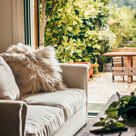 Pillow on sofa decoration with outdoor patio and terraceの素材