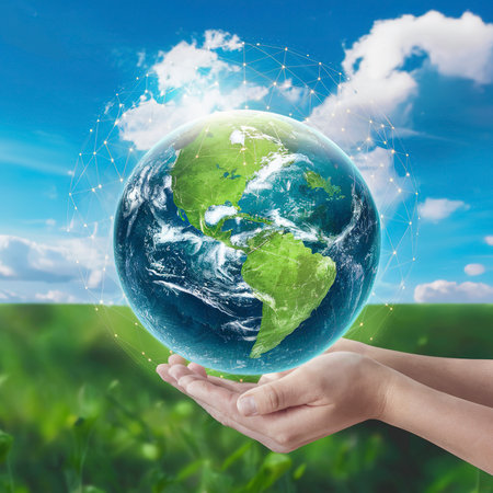Reduce CO2 emission 2024 concept.Sustainable development and green business based on renewable energyの素材