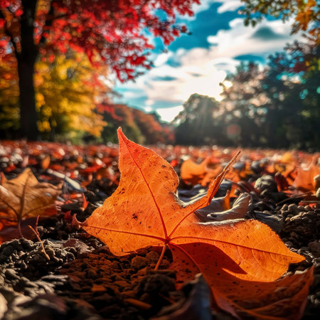 orange foliage leaves in autumn on the groundの素材