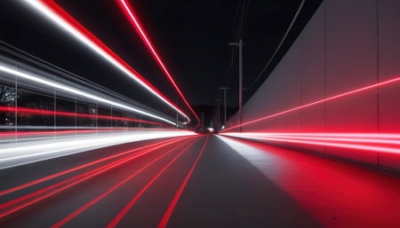 A light trail of neon red and silverの素材