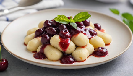 Cottage cheese gnocchi with homemade cherry sauceの素材