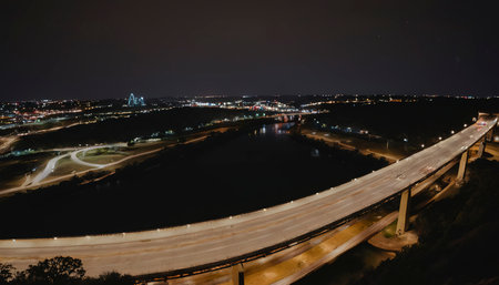 Pennybacker Loop 360 Bridge Night Shot Circle Lights Austin Texasの素材