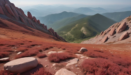 mountain landscape with red rounded rocksの素材