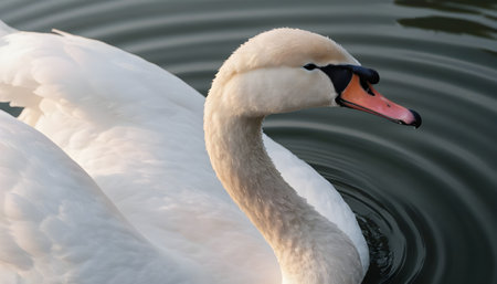 Close up shot of a swan in the lakeの素材