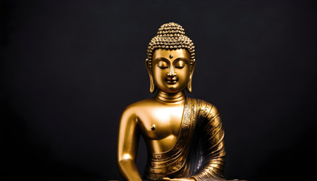 Golden Buddha on a black backgroundの素材
