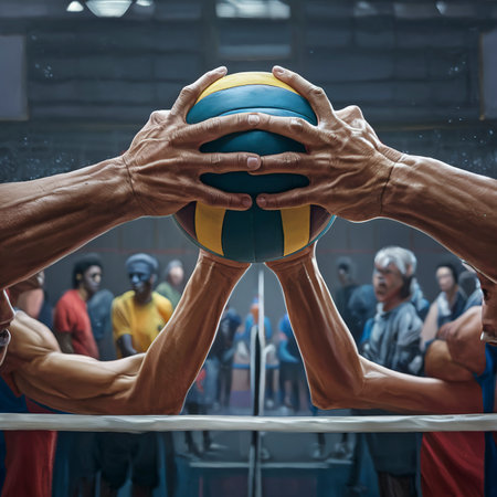 Cropped hands of players practicing volleyballの素材