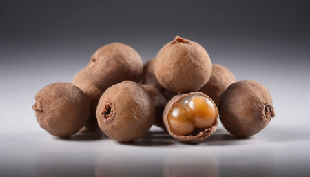 dried longan fruit making isolated on white backgroundの素材