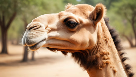Head of a camel on a nature backgroundの素材