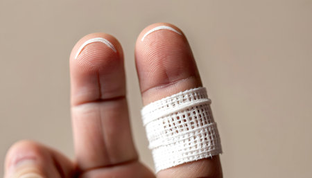 Forefinger with bandage on backgroundの素材