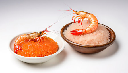 roasted river shrimp common and Shrimp Roe isolated on white backgroundの素材