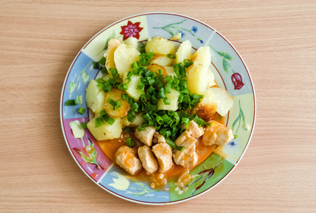 potatoes with meat and green onionsの写真素材