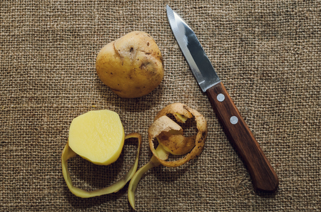 Peeled potatoesの写真素材