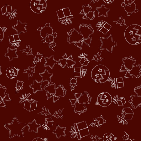 Seamless christmas pattern, vector illustration. New Year's symbols on a claret background. Ideal for wallpapers, wrapping paper, picture fillings, winter greetings, web page background.のイラスト素材