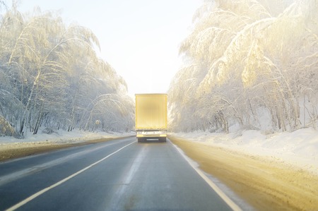 truck on winter road.の写真素材