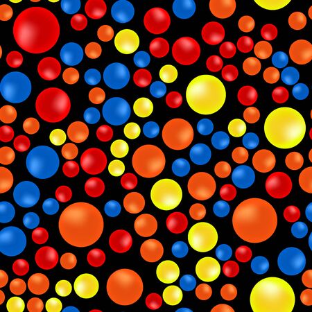 Bright multicolored balls on a black background. Beautiful abstract seamless backdrop.の写真素材