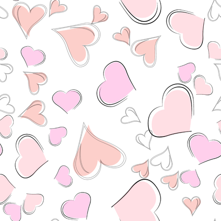 Pink hearts on a white background., seamless pattern.. Vector illustration.のイラスト素材