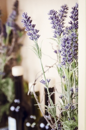 Pot with flowers on the shelf. Interior Design.の写真素材