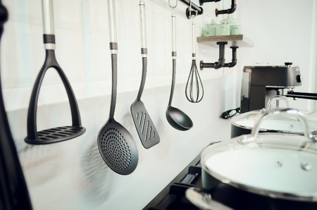 Kitchen accessories, dishes. Modern kitchen interiorの写真素材