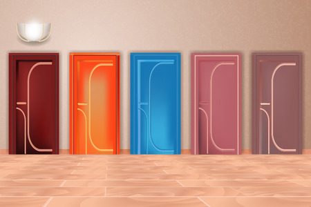 Beautiful multi-colored doors. Modern interior.のイラスト素材