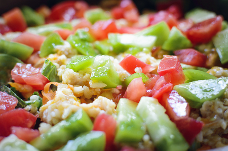 Preparation of dishes from fresh vegetables. Healthy food. Closeup, selective focus.の写真素材