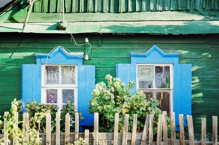 Beautiful old wooden house. Rustic retro house.の写真素材