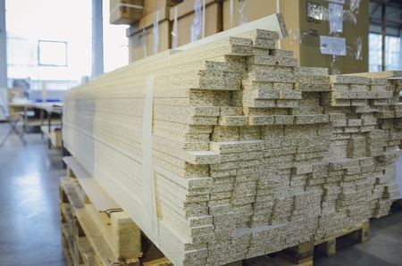 Warehouse of particle boards or chipboards materail for support the furniture manufacturers.の写真素材