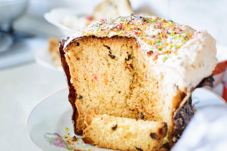 Home Easter cake on a plate, close-up.