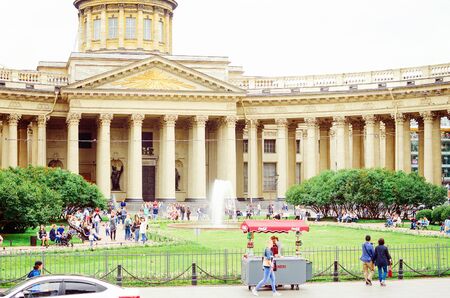 Saint Petersburg, RUSSIA - July 08, 2018: Beautiful ancient architecture of St. Petersburg. Tourists walk around the city.のeditorial素材