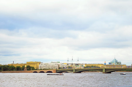 Saint Petersburg, RUSSIA - July 08, 2018: Beautiful bridge over the Neva River in St. Petersburg. Tourism in Russia.のeditorial素材